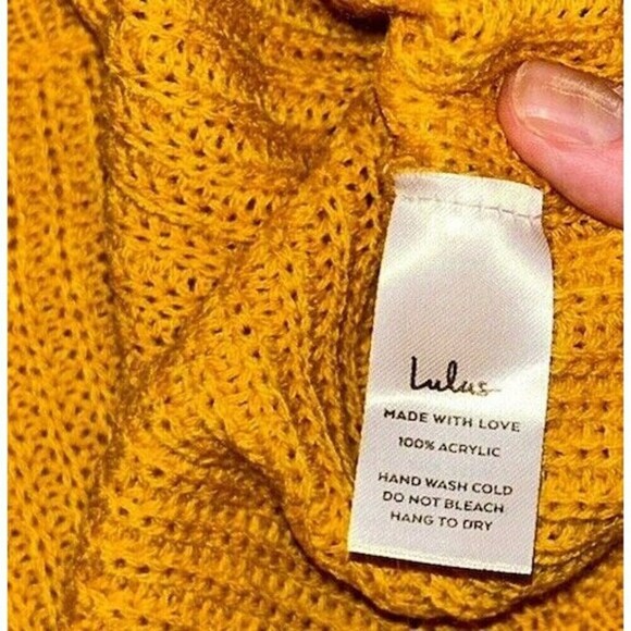 Lulus Womens Cropped Knit Sweater Mustard Yellow‎ L New - Picture 4 of 8